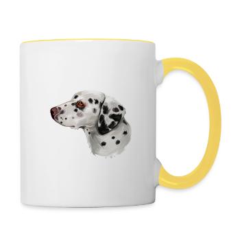 Illustration de l’aquarelle du chien dalmate - Mug contrasté - blanc/jaune - Droite