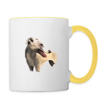 Illustration de l’aquarelle du chien Whippet anglais - Mug contrasté - blanc/jaune - Droite
