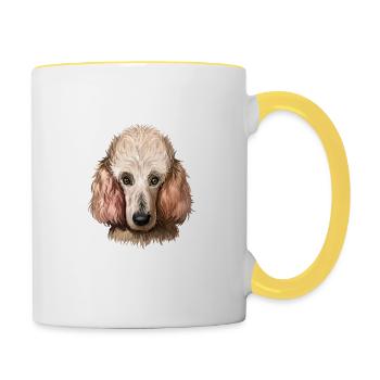 Caniche Chien Aquarelle Peinture Illustration - Mug contrasté - blanc/jaune - Droite