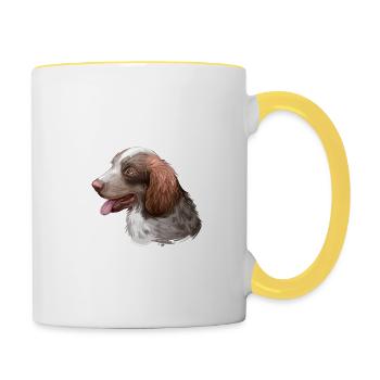 Munsterlander Grande Aquarelle de Chien Illustration - Mug contrasté - blanc/jaune - Droite