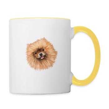 Illustration d’aquarelle de chien de Poméranie - Mug contrasté - blanc/jaune - Droite