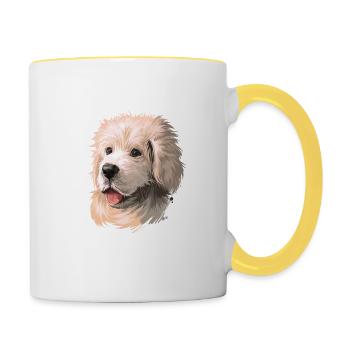 Polnischer Schäferhund Hund Aquarell Illustration - Tasse zweifarbig - Weiß/Gelb - Rechts