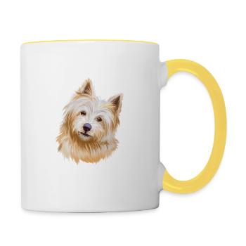 Norwich Terrier Dog Watercolor Sketch Illustration - Contrasting Mug - white/yellow - Right