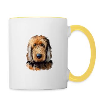 Otterhound Hund Aquarell Illustration - Tasse zweifarbig - Weiß/Gelb - Rechts