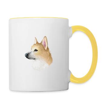 Norwegischer Buhund Hund Aquarell Illustration - Tasse zweifarbig - Weiß/Gelb - Rechts