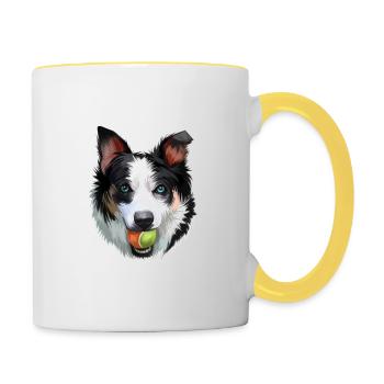 Neuseeland Heading Dog Aquarell Illustration - Tasse zweifarbig - Weiß/Gelb - Rechts