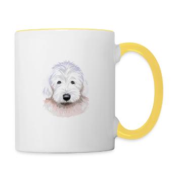 Illustration de l’aquarelle du chien de berger anglais - Mug contrasté - blanc/jaune - Droite
