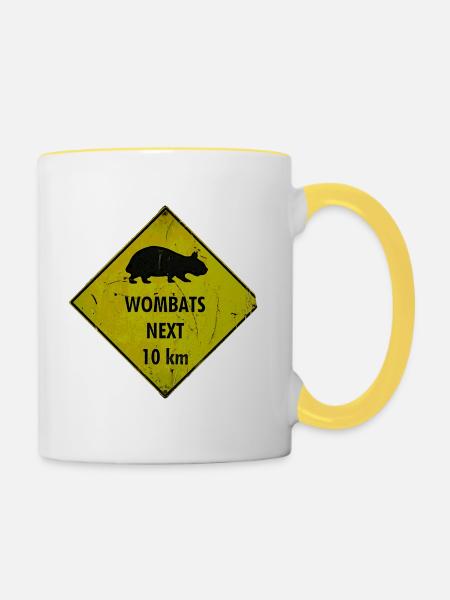Wombats next 10km - Sign 2 - Tasse zweifarbig - Weiß/Gelb
