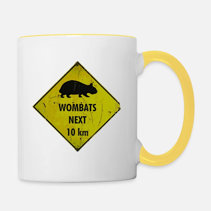 Wombats suivant 10km - Panneau 2 - Mug contrasté - blanc/jaune