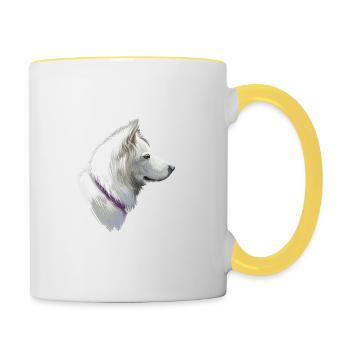 Illustration de croquis à l’aquarelle du chien Pungsan - Mug contrasté - blanc/jaune - Droite