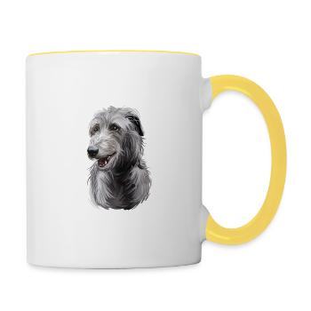 Scottish Deerhound Dog Watercolor Illustration - Contrasting Mug - white/yellow - Right