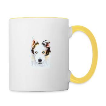 Seppala Sibirischer Schlittenhund Hund Aquarell Illustrati - Tasse zweifarbig - Weiß/Gelb - Rechts