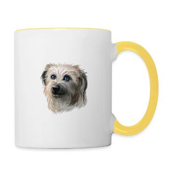 Illustration aquarelle de chien de berger pyrénéen - Mug contrasté - blanc/jaune - Droite