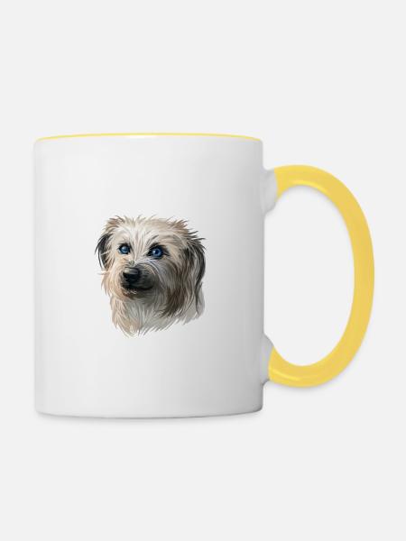 Pyrenäen-Schäferhund-Aquarell-Illustration - Tasse zweifarbig - Weiß/Gelb