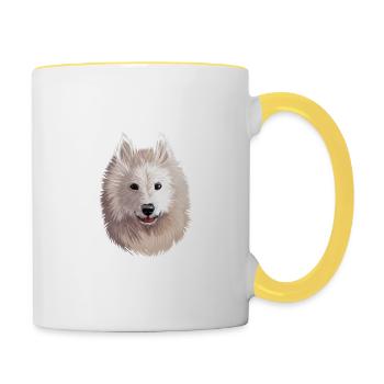 Samoyed Dog Aquarelle Sketch Illustration - Mug contrasté - blanc/jaune - Droite