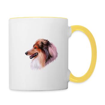 Scotch Collie Hund Aquarell Skizze Illustration - Tasse zweifarbig - Weiß/Gelb - Rechts