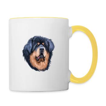 Tibetan Mastiff Dog Aquarelle Sketch Illustration - Mug contrasté - blanc/jaune - Droite