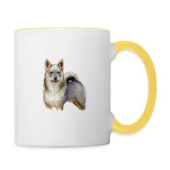Illustration de l’aquarelle du chien suédois vallhund - Mug contrasté - blanc/jaune - Droite