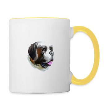 St Bernard Dog Watercolor Illustration - Contrasting Mug - white/yellow - Right