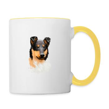Smooth Collie Dog Aquarell Skizze Illustration - Tasse zweifarbig - Weiß/Gelb - Rechts