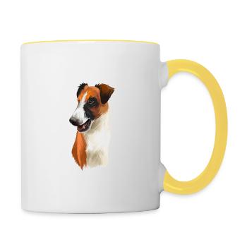 Illustration d’aquarelle de chien Fox Terrier lisse - Mug contrasté - blanc/jaune - Droite