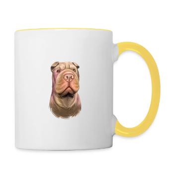 Shar Pei Reinrassiger Hund Aquarell Illustration - Tasse zweifarbig - Weiß/Gelb - Rechts