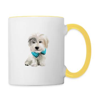 Sporting Lucas Terrier Dog Watercolor Illustration - Contrasting Mug - white/yellow - Right