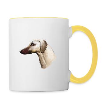 Sloughi Dog Watercolor Sketch Illustration - Contrasting Mug - white/yellow - Right