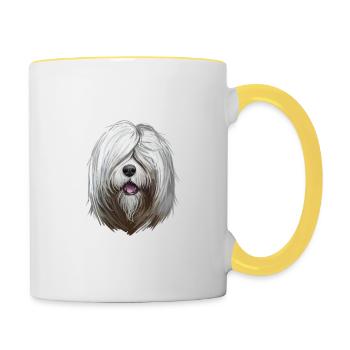 Südrussischer Ovcharka Hund Aquarell Illustration - Tasse zweifarbig - Weiß/Gelb - Rechts