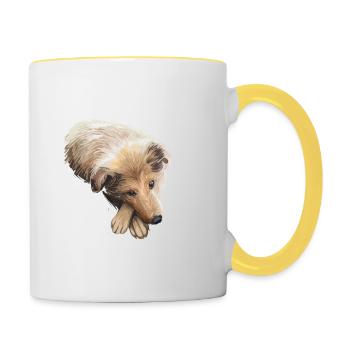 Scotch Collie Hund Aquarell Skizze Illustration - Tasse zweifarbig - Weiß/Gelb - Rechts