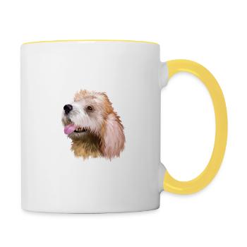 Briquet Griffon Vendeen Aquarelle pour chien Illustratio - Mug contrasté - blanc/jaune - Droite
