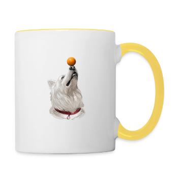 Weißer Schäferhund Aquarell Kunst Illustration - Tasse zweifarbig - Weiß/Gelb - Rechts