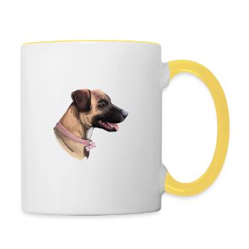 Treeing Tennessee Brindle Hund Aquarell Illustrat - Tasse zweifarbig - Weiß/Gelb - Rechts