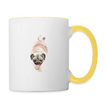 Pug Dog Aquarelle Peinture Illustration - Mug contrasté - blanc/jaune - Droite