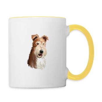 Wire Fox Terrier Dog Aquarelle Illustration - Mug contrasté - blanc/jaune - Droite