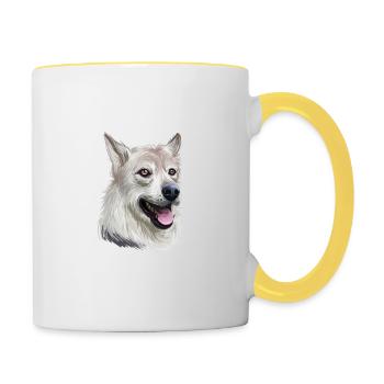 Illustration de l’aquarelle du chien Laika de Sibérie occidentale - Mug contrasté - blanc/jaune - Droite