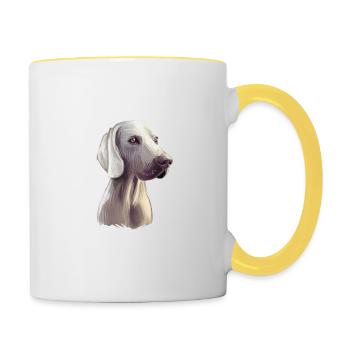 Illustration de l’aquarelle du chien Weimaraner - Mug contrasté - blanc/jaune - Droite
