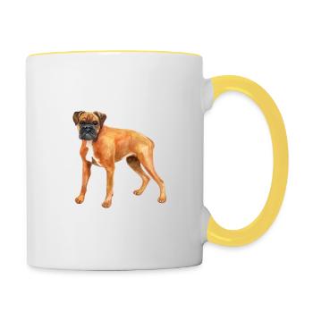 German Boxer Dog Watercolor Illustration - Contrasting Mug - white/yellow - Right