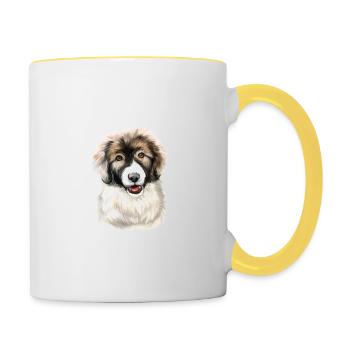 Karpaten-Schäferhund Welpe Hund Aquarell Illustrat - Tasse zweifarbig - Weiß/Gelb - Rechts