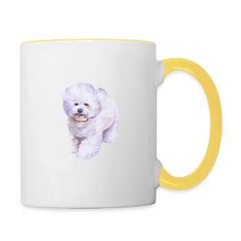 Bichon Frise Dog Aquarelle Illustration - Mug contrasté - blanc/jaune - Droite