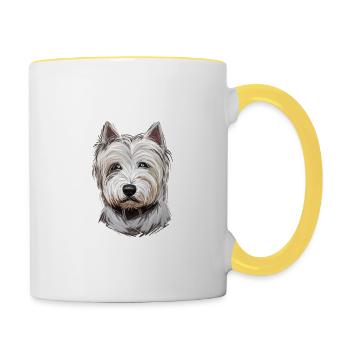 West Highland White Terrier Dog Illustration - Contrasting Mug - white/yellow - Right