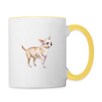 Chihuahua Hund Aquarell Skizze Illustration - Tasse zweifarbig - Weiß/Gelb - Rechts
