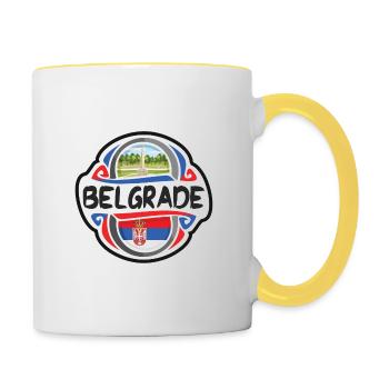 Belgrade Serbie Drapeau Badge Voyage Souvenir Timbre - Mug contrasté - blanc/jaune - Droite