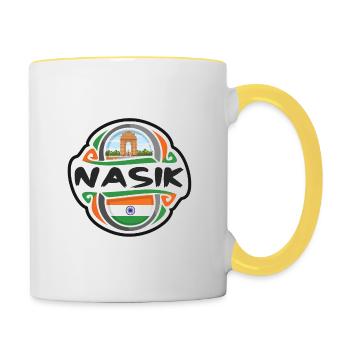 Nasik India Flag Badge Souvenir de voyage - Mug contrasté - blanc/jaune - Droite
