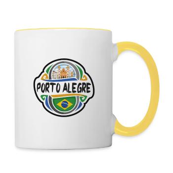 Porto Alegre Brazil Flag Travel Souvenir Badge Sta - Contrasting Mug - white/yellow - Right