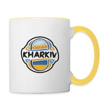 Kharkiv Ukraine Drapeau Badge Voyage Souvenir Timbre - Mug contrasté - blanc/jaune - Droite
