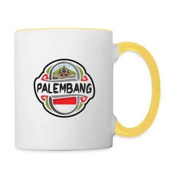 Palembang Indonésie Drapeau Voyage Souvenir Badge Sta - Mug contrasté - blanc/jaune - Droite