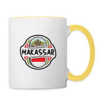 Makassar Indonesia Flag Travel Souvenir Badge Stam - Contrasting Mug - white/yellow - Right