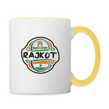 Rajkot India Flag Badge Souvenir de voyage - Mug contrasté - blanc/jaune - Droite