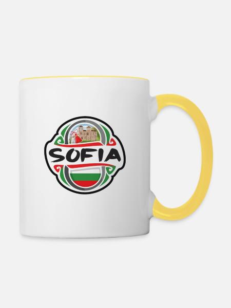 Sofia Bulgaria Flag Badge Travel Souvenir Stamp - Contrasting Mug - white/yellow